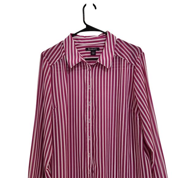 Roaman's Classic Long Sleeve Button Up Pinstriped Boyfriend Shirt Pink Size 18W - Picture 3 of 9